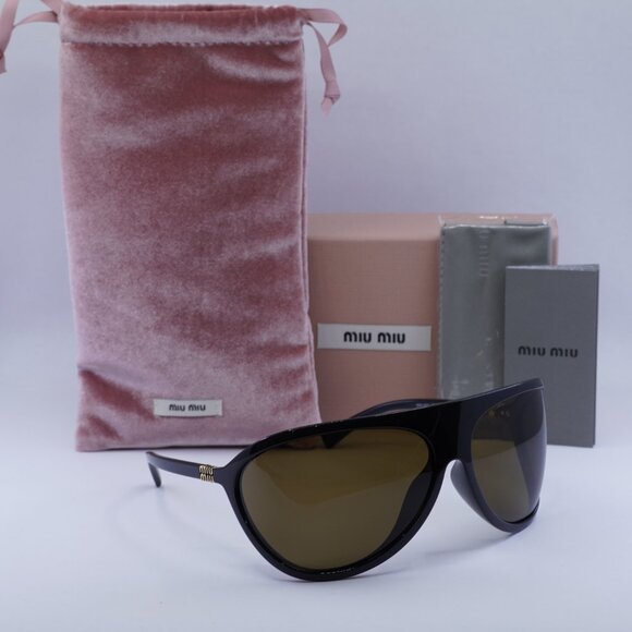 Miu Miu MUA01S 1AB01T Aviator Sunglasses - Black/Brown - Picture 1 of 8